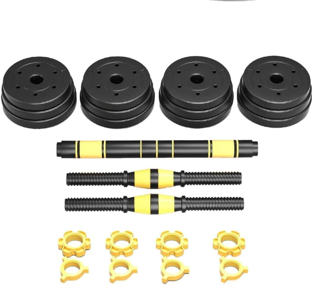 Debonla Adjustable Dumbbell Set, Dumbbells Barbell Weight Lifting Set with Connecting Rod for Men and Women Home Gym Fitness and Exercise Training(22 Lbs-110 Lbs), (B) Yellow | 44Lb/20Kg