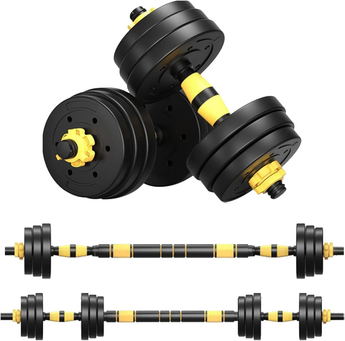 Debonla Adjustable Dumbbell Set, Dumbbells Barbell Weight Lifting Set with Connecting Rod for Men and Women Home Gym Fitness and Exercise Training(22 Lbs-110 Lbs), (B) Yellow | 44Lb/20Kg
